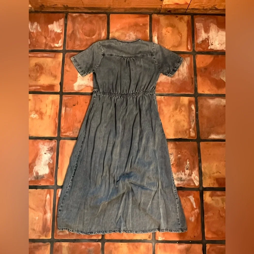 Worn once for Easter. Denim wrap dress. Size: medium - Picture 3 of 4